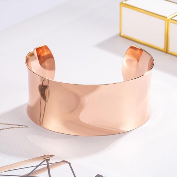 Women 925 Silver Curved Bangle 30MM Wide Rose Gold Plated Adjustable Jewelry Gif - Picture 6 of 7